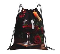 Nbtghga Red Wine Rose And Candle Print Drawstring Bags Gym Bag,Draw String Back Bag For Shopping Sport Yoga Travel,Beach