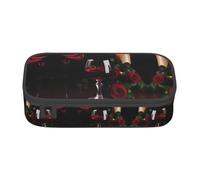 Nbtghga Red Wine Rose and Candle Print Pencil Case Holder Stylish Slim with Zipper Cosmetic Makeup Pouch Bag for Girls Teens Adults