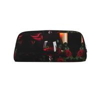 Nbtghga Red Wine Rose and Candle Print Pencil Pouch, Pen Bag with Practical Zip, Stationery Pouch for School Office
