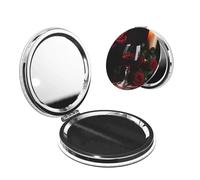 Nbtghga Red Wine Rose And Candle Print Portable Pocket Makeup Mirror, Foldable Double-Sided Compact Makeup Mirror