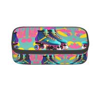 Nbtghga Retro Colorful Roller Skates Print Pencil Case Holder Stylish Slim with Zipper Cosmetic Makeup Pouch Bag for Girls Teens Adults