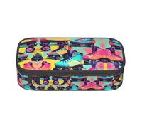 Nbtghga Retro Roller Skates Colorful Print Pencil Case Holder Stylish Slim with Zipper Cosmetic Makeup Pouch Bag for Girls Teens Adults