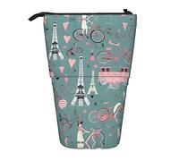 Nbtghga Romantic Paris Eiffel Tower Bycicle Print Pencil Telescopic Classic Arts Stand Up Pencil Case Organizer Pencil Holder Makeup Bag Gift
