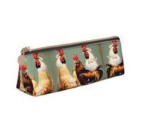 Nbtghga Rooster and Chicken Print Print Triangle Pouch for Pens Makeup Art Supplies,Leather Pencil Case Cute Zipper Pencil Pouch