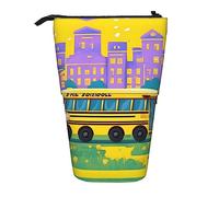 Nbtghga School Bus Print Pencil Telescopic Classic Arts Stand Up Pencil Case Organizer Pencil Holder Makeup Bag Gift