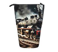 Nbtghga Steam Locomotive Train Print Pencil Telescopic Classic Arts Stand Up Pencil Case Organizer Pencil Holder Makeup Bag Gift