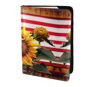Nbtghga Sunflower and American Flagprint Leather Travel Passport Wallet Blocking Passport Cover Travel Documents Organizer