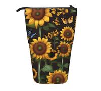 Nbtghga Sunflower Floral Butterflies Art Print Pencil Telescopic Classic Arts Stand Up Pencil Case Organizer Pencil Holder Makeup Bag Gift