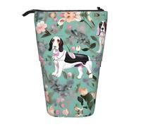 Nbtghga Sweet Basset Hound Florals Print Pencil Telescopic Classic Arts Stand Up Pencil Case Organizer Pencil Holder Makeup Bag Gift