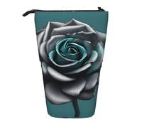 Nbtghga Teal Gray Rose Flower Print Pencil Telescopic Classic Arts Stand Up Pencil Case Organizer Pencil Holder Makeup Bag Gift