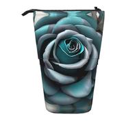 Nbtghga Teal Gray Rose Print Pencil Telescopic Classic Arts Stand Up Pencil Case Organizer Pencil Holder Makeup Bag Gift