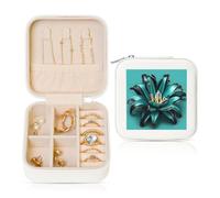 Nbtghga Teal Lily Print Jewelry Box, Jewelry Travel Organizer Mini Portable Storage Boxes Rings Necklaces Gifts