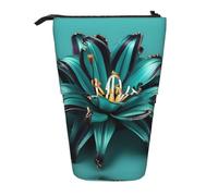Nbtghga Teal Lily Print Pencil Telescopic Classic Arts Stand Up Pencil Case Organizer Pencil Holder Makeup Bag Gift