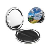 Nbtghga Tractor Under Blue Sky And White Clouds Print Portable Pocket Makeup Mirror, Foldable Double-Sided Compact Makeup Mirror