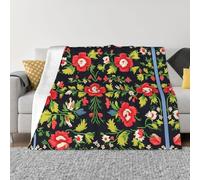 Nbtghga Ukrainian Embroidery Style Rose Print Flannel Throw Blanket,Cozy Print Design For Sofa Couch Bed Ultimate Comfort And Warmth