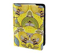 Nbtghga Yellow Lemon and Beeprint Leather Travel Passport Wallet Blocking Passport Cover Travel Documents Organizer