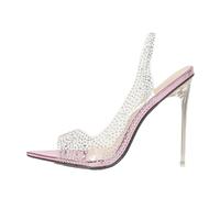 NBTOICDAS Women's Sparkly Rhinestones High Stiletto Heels Pointed Open Toe Clear Sandal Sexy Wedding Party Dress Shoes(Pink,4.5 UK)