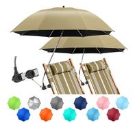 NBtoUS 2 PACK Chair Umbrella with Clamp, 360 ° Adjustable Umbrella for Chair, UPF50+ for Beach, Patio, Camping, Golf Carts（Khaki, Chair Not Included