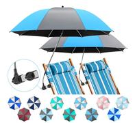 NBtoUS 2 PACK Chair Umbrella with Clamp, 360 ° Adjustable UPF50+ Beach Umbrella for Chair, Patio, Wheelchair, Camping, Golf Carts(Sky Blue/Grey, Not Include Chair)