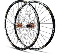 NBTRXWAFR Mountain Bike Wheelset 26/27.5/29 Inch Aluminium Alloy Double Wall Rim Front Rear Wheel Disc Brake Quick Release Wheel Set for 8/9/10/11/12 Speed Cassette 32H,Yellow,27.5inch