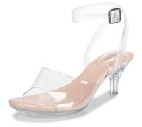 NBUUNBU Clear Strappy Heels For Women Transparent Ankle Strap Platform High Heeled Sandals Sexy Stiletto Comfortable Crystal Dress Shoes Adjustable Buckle Open Toe Pump Mules, Nude-2.75in, 5.5