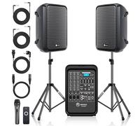 NBVOICE Professional Portable All-in-One Integrated 2-Way PA System Fixed Setup, Suitcase Design w/ 8-Channel Mixer, 2 Speaker Stands, Bluetooth, Mic for Performances, Presentations