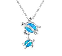 NBYGSC 925 Sterling Silver Bohemia Blue Imitation Opal Turtle Necklace For Women, Cute Turtle Charm Choker - Hawaiian Turtle Necklace, Lovely Ocean Animal Turtle Pendant, Sea Turtle Necklace For Girls