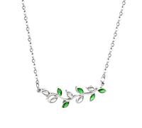 NBYGSC 925 Sterling Silver Green Leaf Necklace For Women And Girls, The Green Lucky Four-leaf Amulet Pendant Necklace Green Leaves Plant Leaves Necklace Green, Short Leaf Necklace