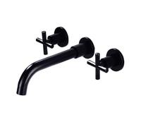 NBYGSC Antique Brass Kitchen Faucet Wall-Mounted Double Cross Handle Swivel Spout Hot Cold Mixing Tap Vintage Style Sink Fixture (Black 02)