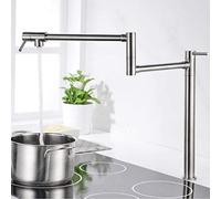 NBYGSC Brushed Nickel Folding Faucet with Double Handle and Dual Joint Swing Arm Rotat Deck Mounted Single Hole Kitchen Sink Basin Tap