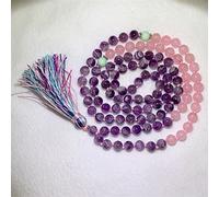 NBYGSC Charm Jewelry 8mm Amethyst Pink Crystal Gem Knotted Tassel 108 Bead Necklace Handmade Bead#16938