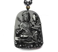 NBYGSC Charm Jewelry Natural Black Obsidian Beads Necklace Hand-Carved Bodhisattva Buddha Jade Pendant Fashion Charm Jewelry Auspicious Amulet Gifts