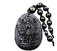NBYGSC Charm Jewelry Natural Black Obsidian Beads Necklace Hand-Carved Phoenix Jade Pendant Fashion Charm Jewelry Amulet for Women Auspicious Gifts