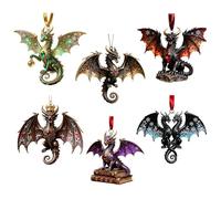 NBYGSC Christmas Tree Flying Dragon Ornaments - 6 Pack 2D Acrylic Hanging Decoration, Fantasy Dragon Figures For Seasonal Holiday Party | Drag0n Statue Décor For Home Office School Garden Patio Yard