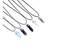 NBYGSC Colorful Hexagon Pillar Quartz Turquoise Pink Crystal Genuine Leather Chain Natural Stone Choker Necklace Gift