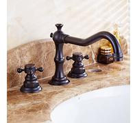 NBYGSC European Antique All-Copper Black Basin Toilet hot and Cold Faucet washbasin Double Handle Three-Piece Set of hot and Cold Mixed Faucet, Black Ancient Word Pipe Three-Piece Set