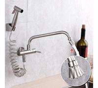 NBYGSC Faucet 304 Stainless Steel, Single Cold, Wall Mount Kitchen faucets, Sink Balcony Laundry Pool, Swivel Faucet-B- Oblique Seven-Tube Swing Mouth with Spray