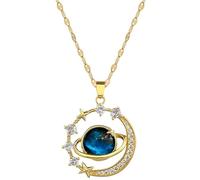 NBYGSC Gorgeous Starry Planet Round Copper Inlaid Zirconia Pendant Necklace for Women Stainless Steel Chain Jewelry Gift-T33