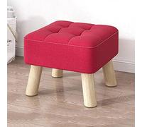 NBYGSC Linen Footstool with Wood Leg for Living Room and Bedroom Red Ottoman Foot Stool with Shoe Change Function and Rest Stool 30x30x34cm