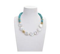 NBYGSC Necklace Jewelry 20inch Freshwater White Keshi Pearl Blue Turquoises Gems Stone Necklace Women Jewelry Jewelry Gift
