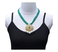 NBYGSC Necklace Jewelry 3 Strands 4mm Faceted Round Green Agates Necklace Color Plated Pave Swan White Sea Shell Pearl Pendant Jewelry Gift