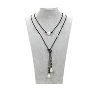 NBYGSC Necklace Jewelry 51inch Natural Faceted Black Spinel Tourmaline Gems Stone White Keshi Pearl Long Necklace Jewelry Gift