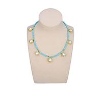 NBYGSC Necklace Jewelry Natural 4mm Faceted Round Blue Turquoises Necklace Cultured White Pearl Charm 17inch Vintage for Women Jewelry Gift