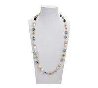 NBYGSC Necklace Jewelry Natural Blue Larimar Nugget Freshwater White Baroque Keshi Pearl Long Necklace 30inch for Women Jewelry Gift