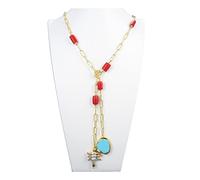 NBYGSC Necklace Jewelry Natural Freshwater Cultured White Baroque Pearl Color Red Coral Sweater Chain Necklace Handmade for Women Jewelry Gift