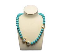 NBYGSC Necklace Jewelry Natural White Coin Pearl Blue Eleroplated Blue Turquoises Necklace 25inch Punk Style for Women Jewelry Gift