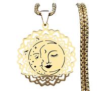 NBYGSC New 2025 Aesthetic Moon Sun Goddess Star Mandala Necklace Women Men Stainless Steel Gold Color Flower Chain Decoration Jewelry Commemorative With You Accessories Trendy Best For Gift