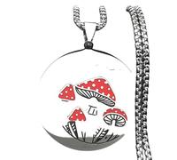 NBYGSC New 2025 Gothic Witchcraft Red Mushroom Pendant Necklace Women Men Silver Color Chain Crescent Moon Star Party Jewelry With For You Accessories Trendy Creative Gift