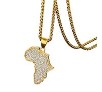 NBYGSC New 2025 Hip Hop Ice Out Africa Map Pendant Necklace Suitable Men Fashion Trend Party Decoration Jewelry Commemorative With You Accessories Trendy Creative Best For Gift