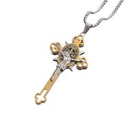NBYGSC New 2025 Stainless Steel Saint Benedict Jesus Cross Pendant Necklace Catholic Prayer Amulet Men And Women Decoration Jewelry Commemorative With You Accessories Trendy Best For Gift